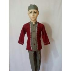 Setelan Baju Koko Anak Muslim Lengan Panjang Set Celana Peci SAK 063L