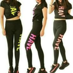 Setelan Baju Olahraga Wanita kaos celana legging Panjang Gym Fitness