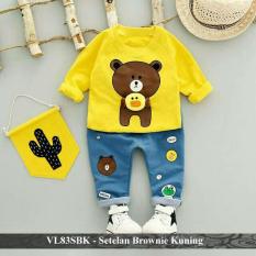 Setelan Kaos Anak Murah - Grosir Baju Anak - VL83SBK - Brownie Kuning fit 4-6 tahun