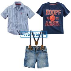 Setelan Kemeja Biru Kaos Navy Celana Jeans