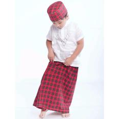 Setelan Koko Sarung dan Peci Muslim Anak Orange Motif V