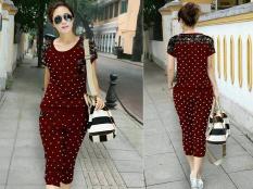 Setelan (M - Fit L) DOTIE Maroon - Spandek Kombinasi Brokat