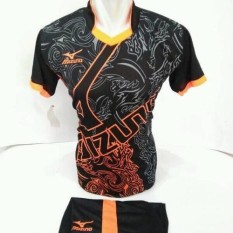 setelan olahraga kaos bola jersey futsal baju volly mizuno abstrak hitam orange