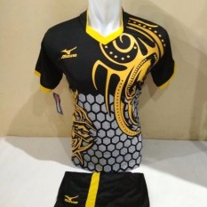 setelan olahraga kaos bola jersey futsal baju volly mizuno batik hitam kuning