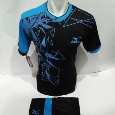 setelan olahraga kaos bola jersey futsal baju volly mizuno triangle hitam biru