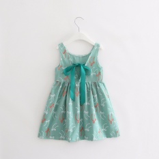 Sexe Mara 2017 Korea Visi Girls Pakaian Musim Panas Girl Anak Perempuan Motif Berry Dress Belakang V Gaun Gadis Cotton Kids Vest Gaun Anak Pakaian (HIJAU) -Intl