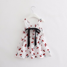Sexe Mara 2017 Korea Visi Girls Pakaian Musim Panas Girl Anak Perempuan Motif Berry Dress Belakang V Gaun Gadis Cotton Kids Vest Gaun Anak Pakaian (PUTIH) -Intl