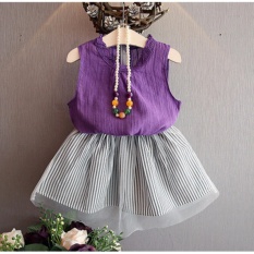 Sexe Mara Baru Girls Pakaian Set Tanpa Lengan T-kemeja + Rok Fashion Girls Katun Pakaian Set (ungu) -Intl