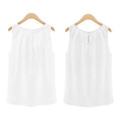 Fashion Wanita Seksi Musim Panas Kasual Longgar Tanpa Lengan Tank T-Shirt Atasan Blus Rompi Putih-Intl