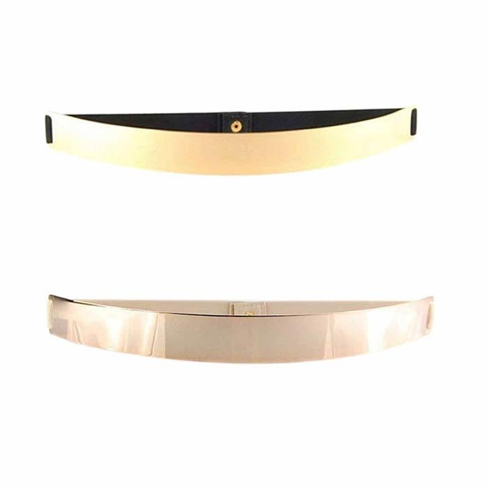 Sexy Wanita Metallic Bling Gold Plate Slim Simple Band Elastis Sabuk Pinggang-Intl