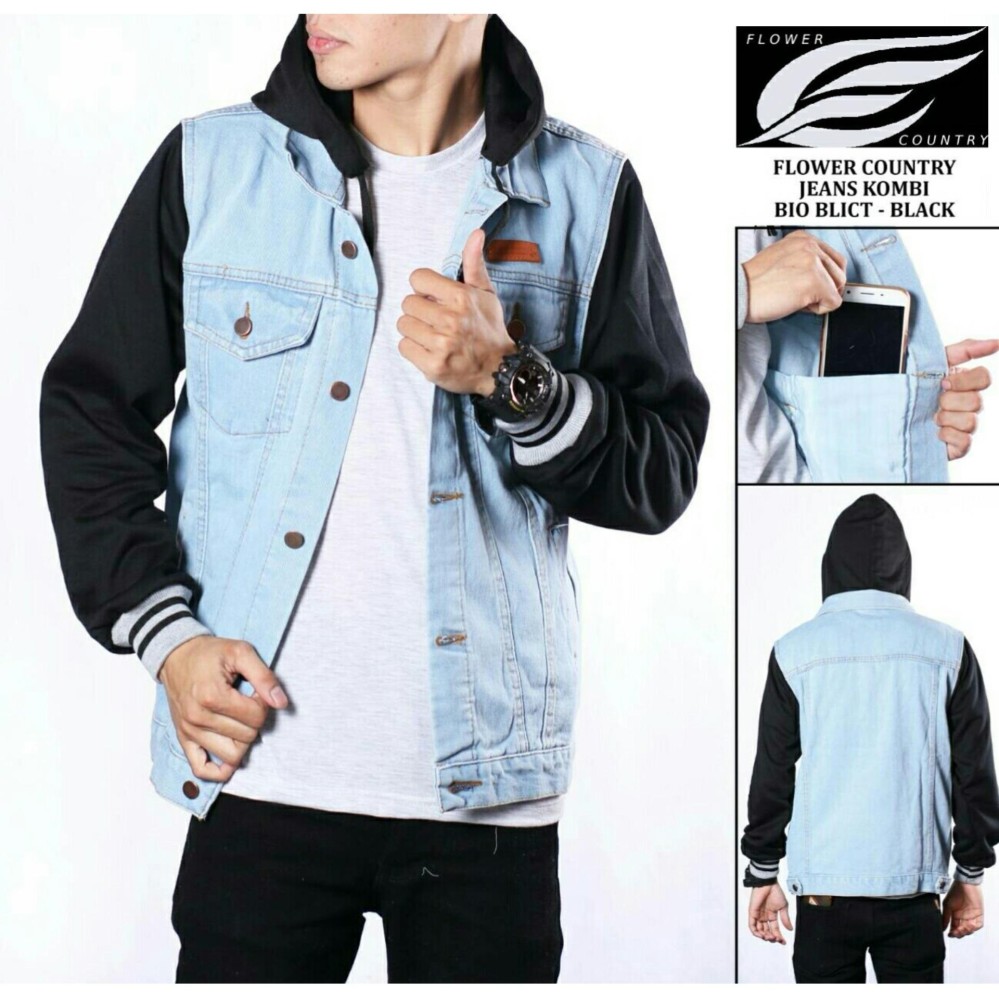 SH Jaket pria jeans combinasi fleece | Jaket denim pria