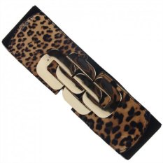 SH Bergaya Desain Khusus Sabuk Logam Buckle Sabuk Elastis Lebar untuk Wanita Leopard Macan-Internasional