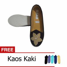 Shae D&A Adira Collection Flat Shoes Flower Motif - Hitam + Free Kaos Kaki