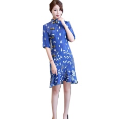 Shanghai Story 3/4 Lengan Cina Cheongsam Gaun Pendek Qipao Oriental Gaun-Internasional