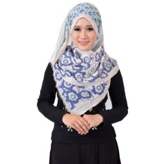 Selendang Labuh Corak Bunga Besar Katun & Viscose Eksklusif Biru-Internasional