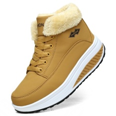 Kulit Domba Bulu Salju Boots Wanita Musim Dingin Boots 2016 Asli Kulit Casual Platform Boots Wedge Hangat Snowboots Ankle Sepatu (Kuning) -Intl