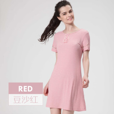 Shi Le Lengan Bang Pendek Paruh Baya Ibu Ukuran Besar Gaun Tidur Wanita Baju Rumah (Pasta Kacang Merah)
