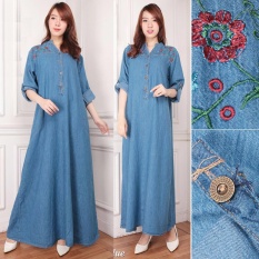 Shining Collection Gamis Maxi Cantika Longdress Jumbo Jeans - BIru Muda