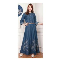 Shining Collection Maxi Dress Jamilah Jeans Jumbo Gamis bordir-Biru Tua