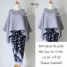 Shining Collection Stelan Kebaya Batwing Syahrini Jumbo Blouse dan Rok Lilit - Abu