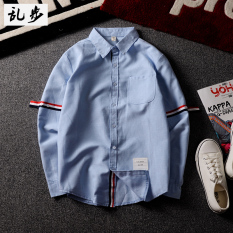 SHININGSTAR Korea Fashion Style oxford warna solid pria dan wanita kemeja lengan panjang baju kemeja (201 baju kemeja biru) baju atasan kaos pria kemeja pria