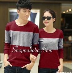 Shoppaholic Shop Baju Couple Two Tone - Merah / Kaos Oblong / Kaos Pasangan / Kaos Couple / Pakaian Kembar / Baju Muslim Wanita / Baju Muslim Pria / Couple