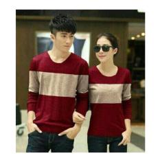 Shoppaholic Shop Baju Couple Two Tone - Merah Cream / Kaos Oblong / Kaos Pasangan / Kaos Couple / Pakaian Kembar / Baju Muslim Wanita / Baju Muslim Pria / Couple