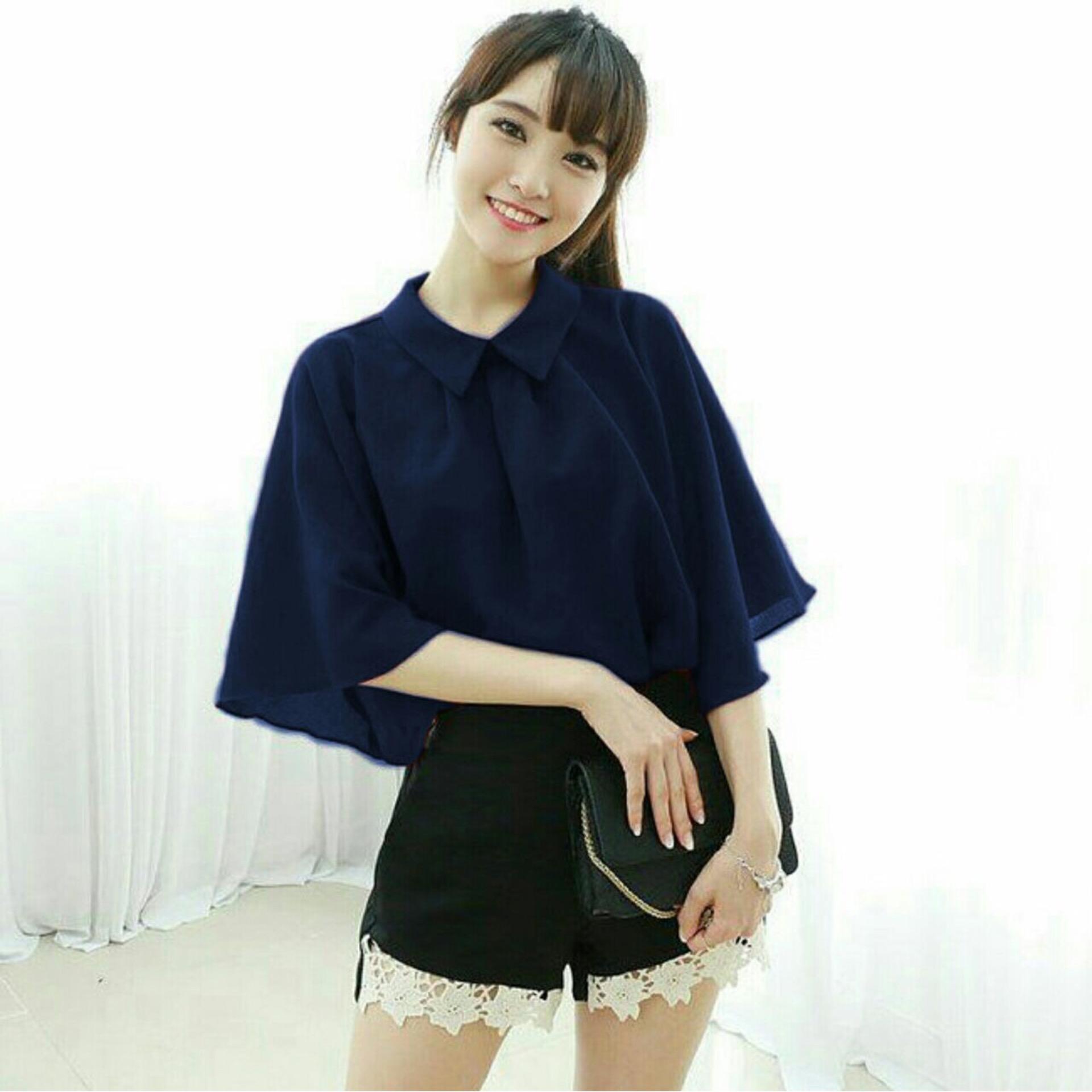 Shoppaholic Shop Blouse Wanita Gili - Navy / Baju Wanita / Blouse Korea / Atasan Wanita / Baju Formal / Kemeja Wanita / Kemeja Formal / Atasan Muslim / Kemeja Cewek Tunik 