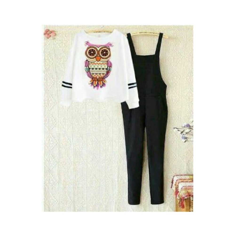 Shoppaholic Shop Jumpsuit Wanita Owl + Free Inner / Setelan Wanita /Jamsuit / Jamsuit Wanita / Celana Panjang / Celana Kodok / Baju Kodok