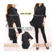 Shoppaholic Shop Kemeja Wanita Jumbo Polos - Hitam / Baju Jumbo / Kemeja Jumbo / Big Size / Baju Jumbo Wanita / Baju Muslim Jumbo / Baju Ukuran Besar / XL / XXL / Baju Muslim / Kemeja Kerja Wanita