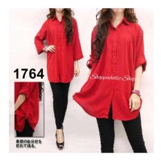 Shoppaholic Shop Kemeja Wanita Jumbo Polos - Merah / Baju Jumbo / Kemeja Jumbo / Big Size / Baju Jumbo Wanita / Baju Muslim Jumbo / Baju Ukuran Besar / XL / XXL / Baju Muslim