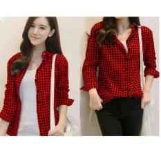 Shoppaholic Shop Kemeja Wanita Kotak - Merah / Baju Wanita / Blouse Korea / Atasan Wanita / Baju Formal / Kemeja Wanita / Kemeja Formal / Atasan Muslim / Kemeja Cewek Tunik / Atasan Wanita