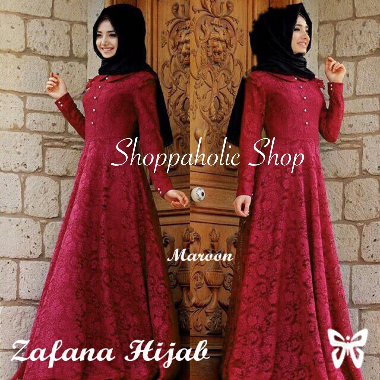 Shoppaholic Shop Maxi Hijab Brukat Zafana - Maroon / Dress Muslimah / Hijab Muslim / Gamis Syari / Baju Muslim / Fashion Muslim / Dress Muslim / Fashion Maxi / Setelan Muslim / Atasan Muslimah / Pashmina / Pasmina / Bergo