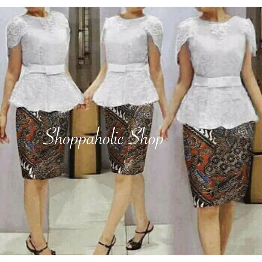 shoppaholic shop kebaya modern setelan baju rok batik set xingli putih kebaya muslim kebaya wanita kebaya muslimah rok batik dress pesta kebaya pesta
