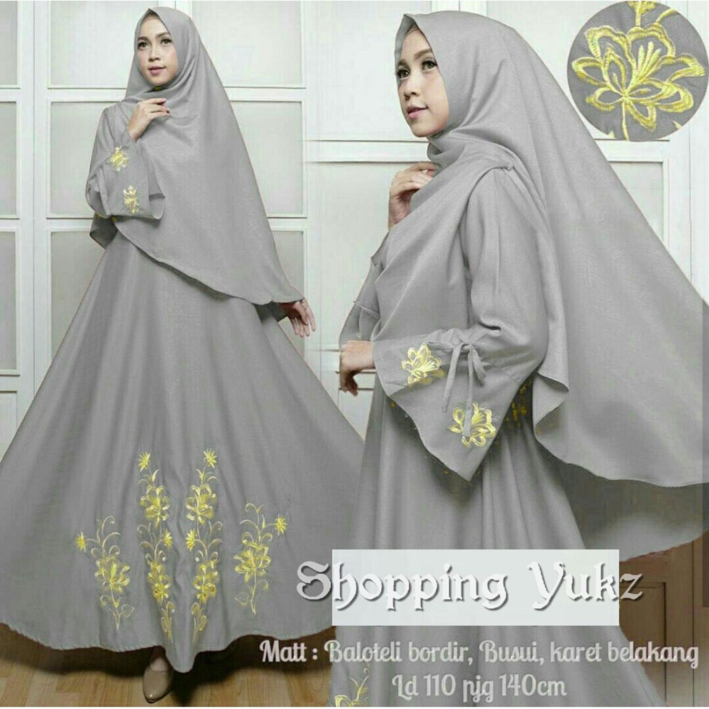 Shopping Yukz Baju Gamis Dress Muslim Syari Wanita EYYA BORDIR - ABU ( Dapat Jilbab ) / Hijab Muslimah / Baju Muslimah Wanita / Syari Syari'i Muslim / Gaun Muslim / Long Dress Muslimah Wanita