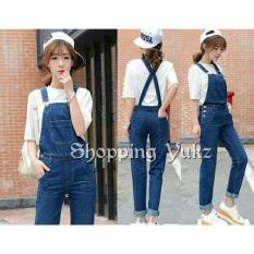 Shopping Yukz Jumpsuit Wanita Evalia Overall Jeans - Dark Blue ( Tanpa Inner/Baju dalam) / Jumpsuit Jeans/ Baju Kodok