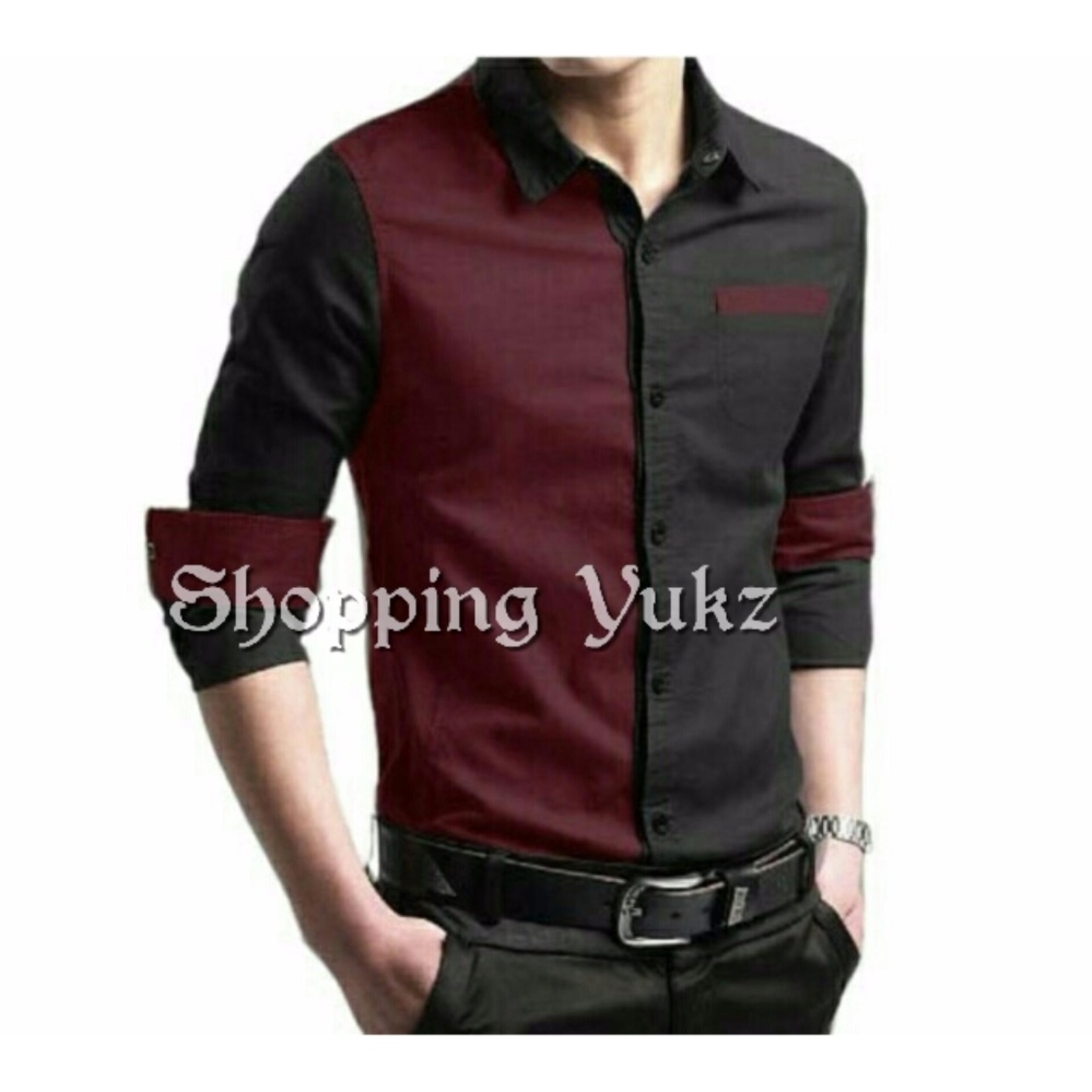 Shopping Yukz Kemeja Pria Lengan Panjang Kem Willie - Maroon / Kemeja Formal Pria / Kemeja Casual Pria / Baju Pria / Atasan Pria / Kemeja Pria / Kemeja Lengan Panjang Pria