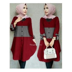 Shopping Yukz Kemeja Tunik Wanita Lengan Panjang PITA - MAROON ( Tanpa Pasmina) / Atasan Muslimah / Kemeja Kerja Wanita / Baju Muslim Wanita / Kemeja Casual Wanita / Atasan Wanita / Tunik Murah / Tunik Kotak