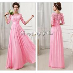 Shopping Yukz Long Dress Maxi Brukat Wanita VALENT PINK / Maxi Dress Brukat / Gaun Panjang Brukat / Gaun Pesta Wanita/ Dress Party / Long Dress Wanita / Gaun Maxi Wanita