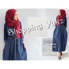 Shopping Yukz Long Dress Maxi Muslim Aryana - Free Belt (Tanpa Pasmina) - DARK BLUE / Baju Gamis Jeans/ Baju Gamis Denim / Dress Muslim / Long Dress / Maxi Dress