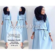 Shopping Yukz Long Dress Maxi Muslim Aryana - Free Belt (Tanpa Pasmina) - SOFT BLUE / Baju Gamis Jeans/ Baju Gamis Denim / Dress Muslim / Long Dress / Maxi Dress