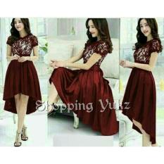 Shopping Yukz Midi Dress Brukat Wanita ELLA - MAROON / Dress Korea / Dress Renda / Lace Dress / Gaun Pesta