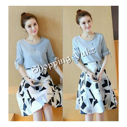 Shopping Yukz Setelan Baju dan Rok Wanita Diamona - SOFT BLUE / Stelan Wanita / Blouse Wanita / Rok Wanita / Baju Terusan Wanita