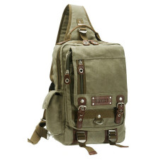 Bahu Ransel Kurir Kanvas Kulit Kualitas Tas untuk iPad DBH-30038 (Hijau Tentara)