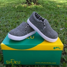 SHUKU Sepatu Anak Laki Perempuan Model Slip On Jeans Denim Abu Casual Trendy