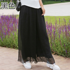 Kulot Korea Fashion Style Sifon Rok Celana Bagian Tipis Longgar (Hitam)