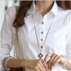 Taoyilian Kemeja Wanita Formal Lengan Panjang Bahan Sifon Warna Putih (Putih)