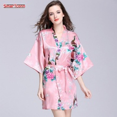 Silk Satin Wedding Bride Bridesmaid Robe Floral Bathrobe Short Kimono Robe Night Robe Bath Robe Fashion Dressing - intl