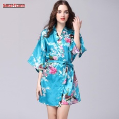 Silk Satin Wedding Bride Bridesmaid Robe Floral Bathrobe Short Kimono Robe Night Robe Bath Robe Fashion Dressing - intl