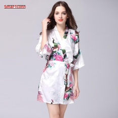 Silk Satin Wedding Bride Bridesmaid Robe Floral Bathrobe Short Kimono Robe Night Robe Bath Robe Fashion Dressing - intl